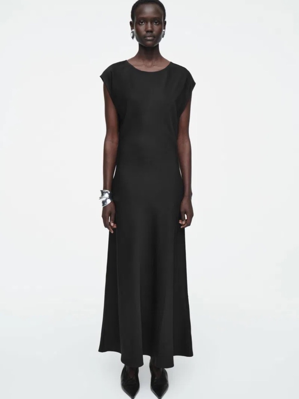 COS Black Ruched Bias-Cut Satin Dress